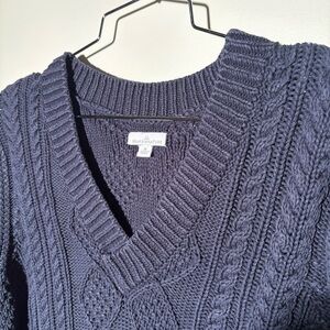 L.L. Bean Signature Heavy Cotton Cable Knit V-Neck Sweater